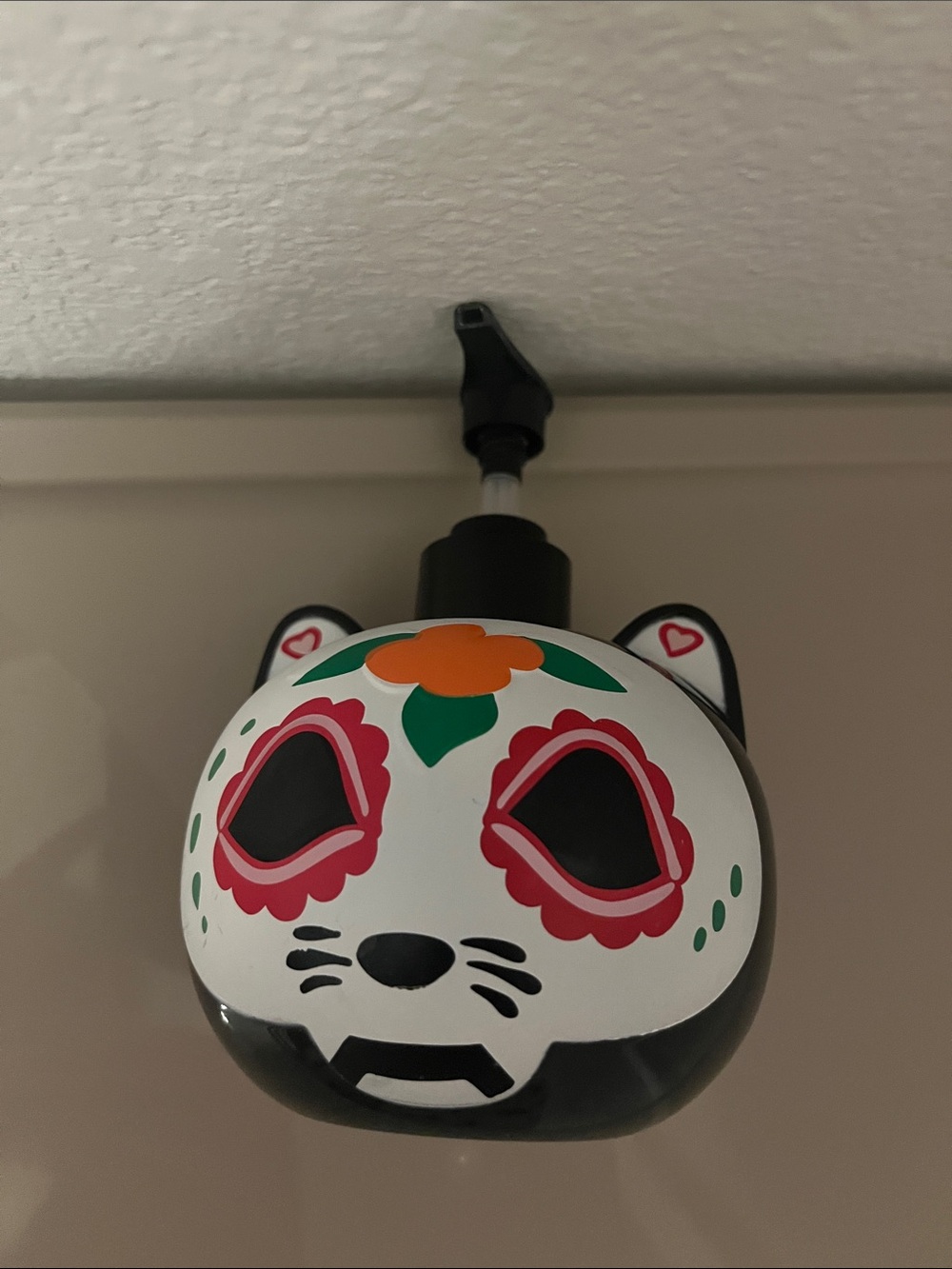 White and Black Day of the Dead Cat Soap Dispenser - Decorative Pump